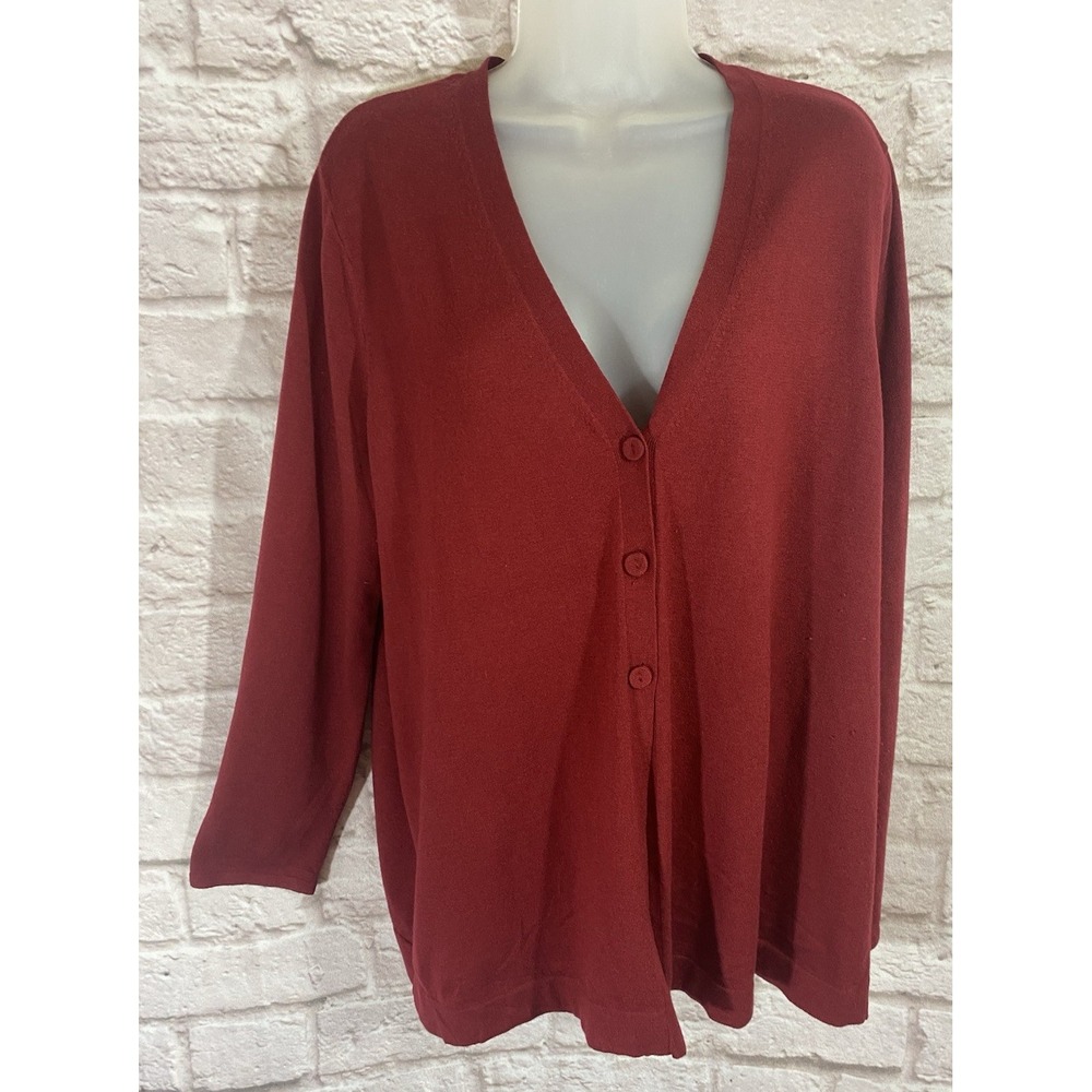 J Jill Wool‎ Blend Cardigan Sweater Womens Large Button Front Red Office Career